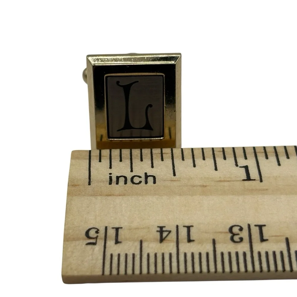 Initial L Monogram Hickok‎ USA Cufflinks Letter Vintage Two Tone Script Square